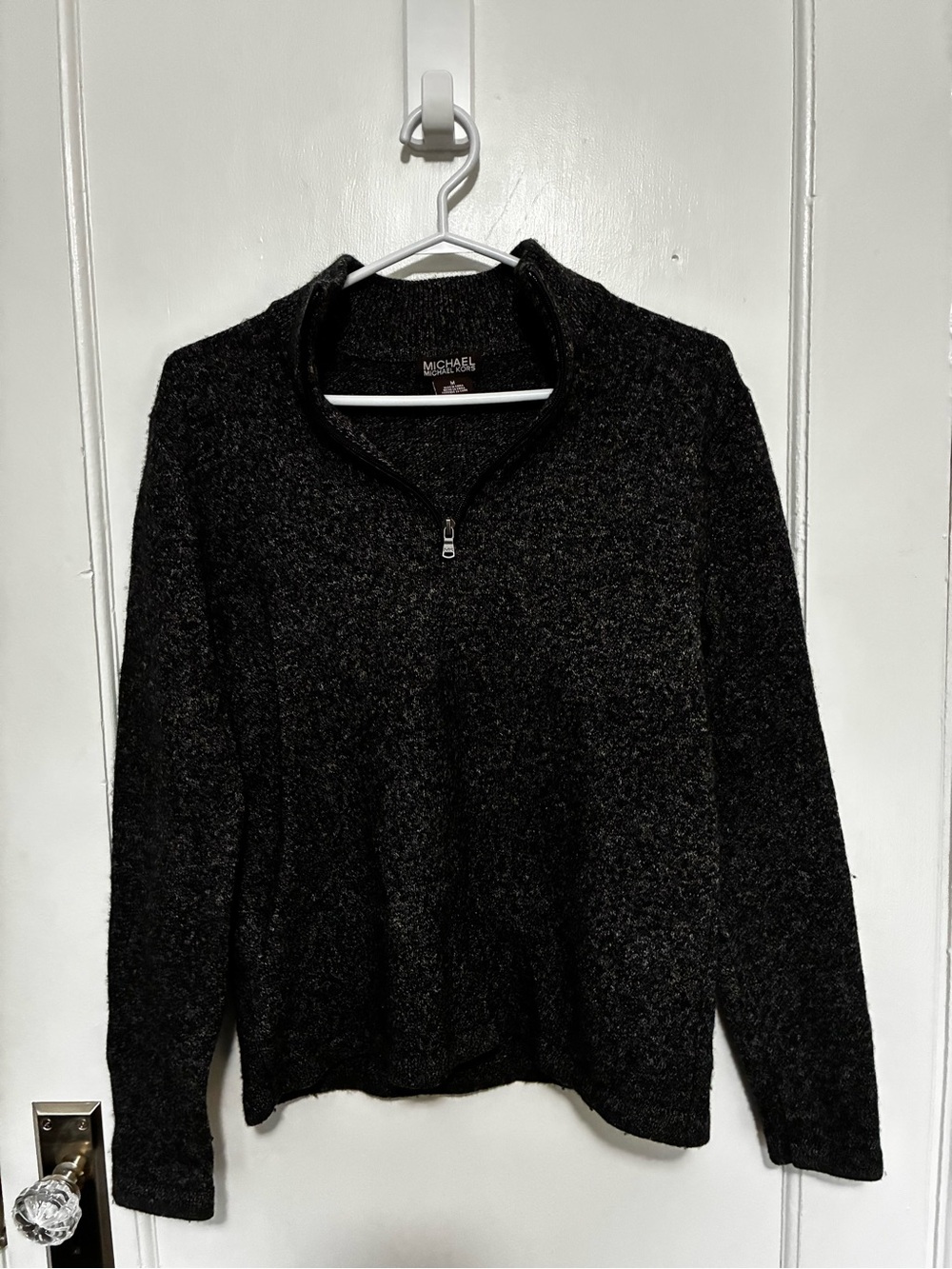 Michael Kors Dark Charcoal Quarter-Zip Wool Blend Sweater